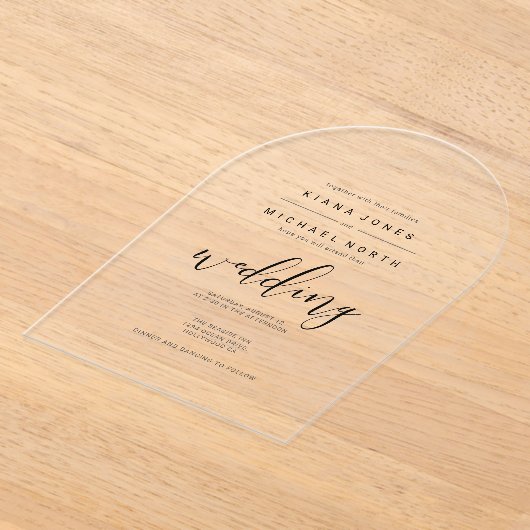 シンプル結婚ミニマルの黒アクリルアーチID523 アクリル招待状 (レイダウン)