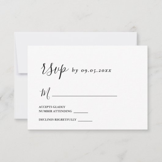 シンプル結婚ミニマルのRSVPモダンカード 出欠カード (正面)