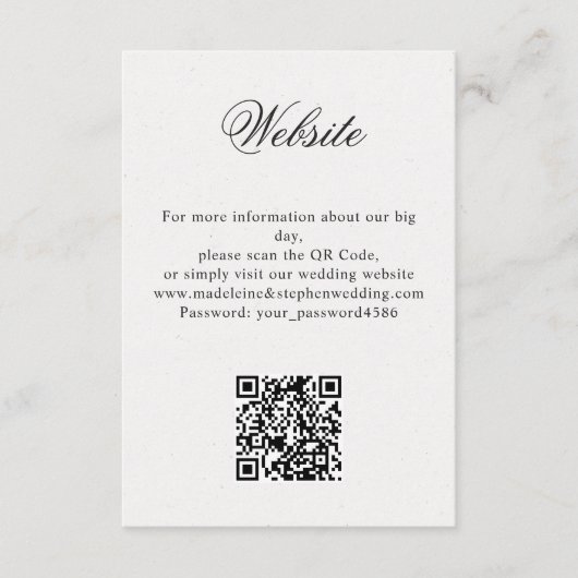 シンプル結婚ミニマルのWebサイトのオンラインRSVP QRコード エンクロージャーカード (正面)
