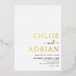 シンプル結婚ミニマル金ゴールド 箔招待状