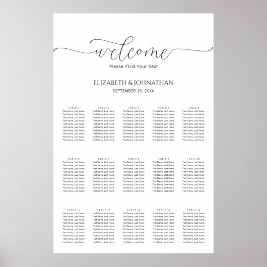シンプル結婚ミニマルScriptの座席図の記号 ポスター (正面)