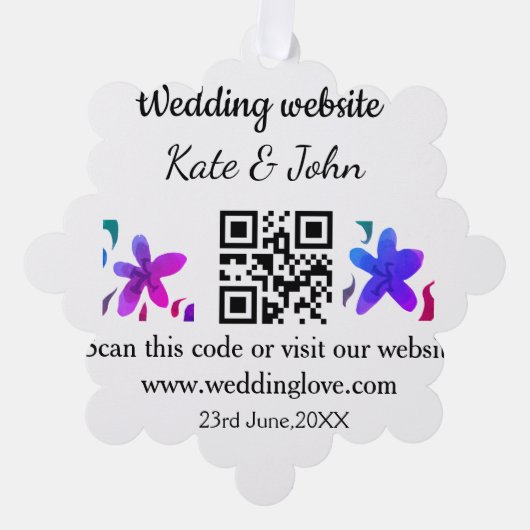 シンプル結婚ミニマルWebサイトQ Rコード追加名y オーナメントカード (正面)