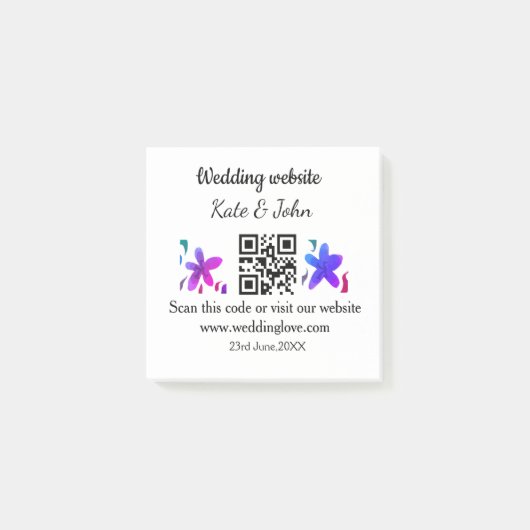 シンプル結婚ミニマルWebサイトQ Rコード追加名y ポストイット (正面)