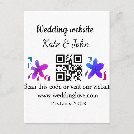 シンプル結婚ミニマルWebサイトQ Rコード追加名y ポストカード (正面)