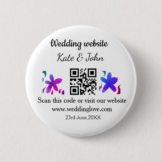 シンプル結婚ミニマルWebサイトQ Rコード追加名y 缶バッジ (正面)