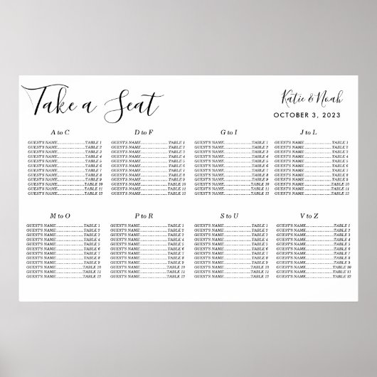 シンプル結婚モダンの結婚座席表 ポスター (正面)