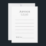 シンプル結婚モダンアドバイスカード アドバイスカード<br><div class="desc">このシンプルアドバイスモダンカードデザインはクラシックの魅力とシンプルさの永遠の融合コンテンポラリーである。ミニマルスタイルに焦点を当て、このデザインはクリーンなライン、ニュートラルなトーン、洗練された白黒のパレットを備え、すべての詳細が洗練されたシンプルさを醸し出す。あなたは式を計画する伝統的か、シックなモダンか結婚ら、私たちのコレクションはスタイルを補完する多彩なピースを提供結婚している。調整パーソナライズされたや質問は遠慮なく連絡を取る。</div>