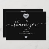 シンプル結婚モダンシルバーブラックハートフラットカード 招待状 (正面/裏面)