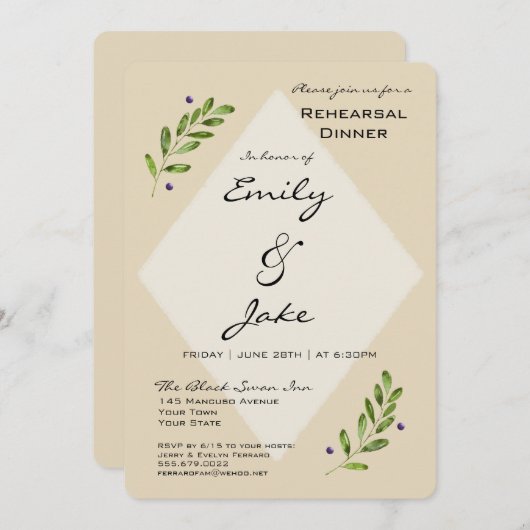 シンプル結婚モダンリハーサルディナー招待状 招待状 (正面/裏面)