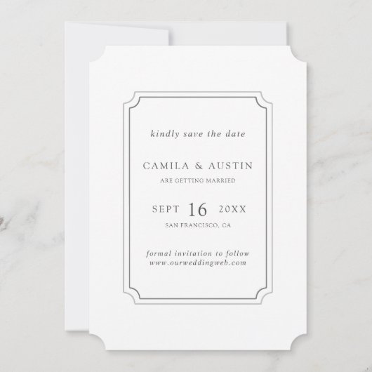 シンプル結婚モダン写真の日付の保存 セーブザデート (裏面)