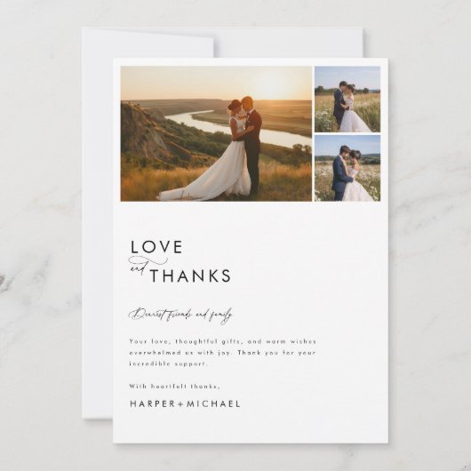 シンプル結婚モダン写真コラージュ サンキューカード (裏面)