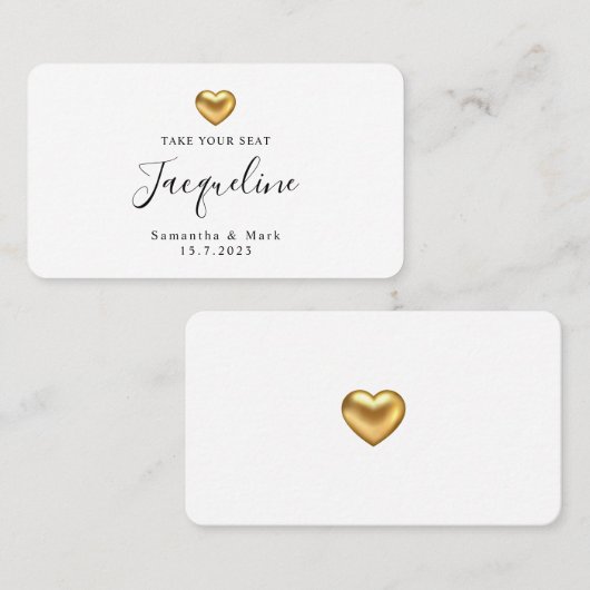 シンプル結婚モダン金ゴールドハートフラット座席表 プレイスカード (正面/裏面)