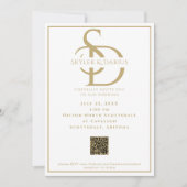 シンプル結婚モノグラムクラシックミニマルQRコード 招待状 (正面)