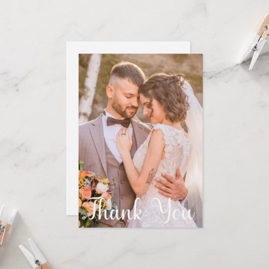 シンプル結婚写真あいさつ文を追加 カード (正面/裏面インサイチュ)