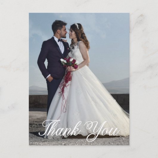 シンプル結婚写真あいさつ文を追加 ポストカード (正面)