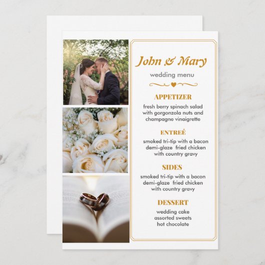 シンプル結婚写真付きメニュー 招待状 (正面/裏面)