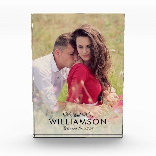 シンプル結婚夫婦の写真名の日付 フォトブロック (正面)