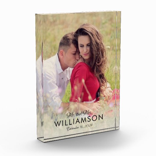 シンプル結婚夫婦の写真名の日付 フォトブロック (左)