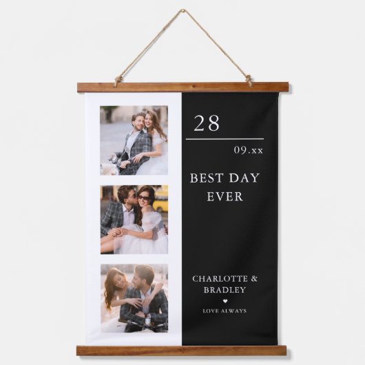 シンプル結婚夫婦3枚フォト写真 吊り下げ型タペストリー (正面)