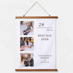 シンプル結婚夫婦3枚フォト写真 吊り下げ型タペストリー