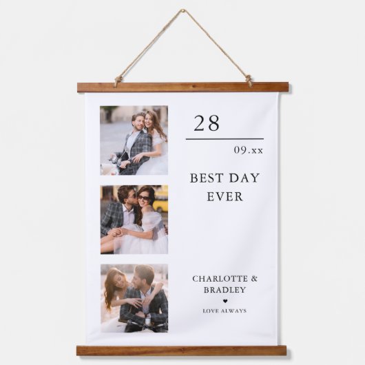 シンプル結婚夫婦3枚フォト写真 吊り下げ型タペストリー (正面)