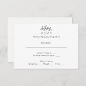 シンプル結婚式の出欠。白黒の応答カード 出欠カード (正面/裏面)