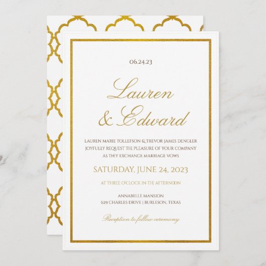 シンプル結婚式招待状エレガンスフェイクゴールドフォイル 招待状 (正面/裏面)