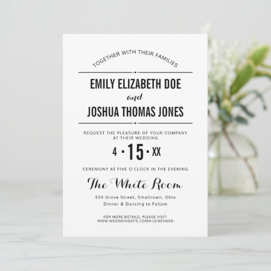 シンプル結婚式招待状プレーン白黒カスタム 招待状 (スタンド正面)