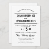 シンプル結婚式招待状プレーン白黒カスタム 招待状 (正面/裏面)