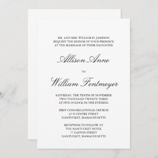 シンプル結婚式招待状伝統的とフォーマル 招待状 (正面/裏面)