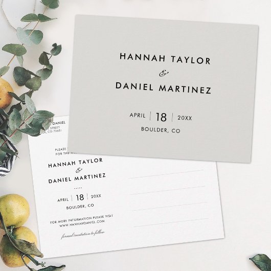 シンプル結婚式日付の保存 案内ポストカード