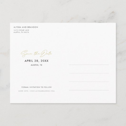 シンプル結婚式日付の保存 案内ポストカード (裏面)