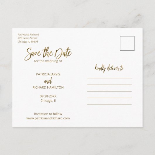 シンプル結婚式日付3写真コラージュを保存 ポストカード (裏面)