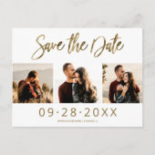 シンプル結婚式日付3写真コラージュを保存 ポストカード (正面)