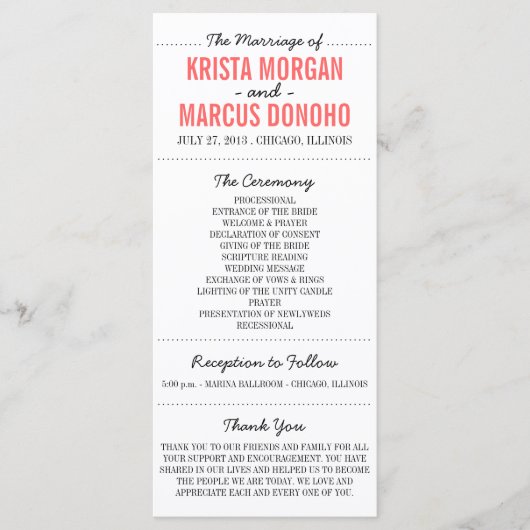 シンプル結婚式 プログラムラックカード8 プログラム (正面)