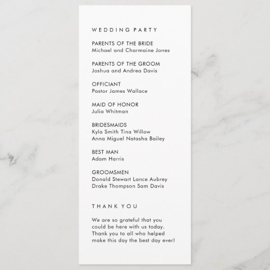 シンプル結婚式 プログラム (裏面)