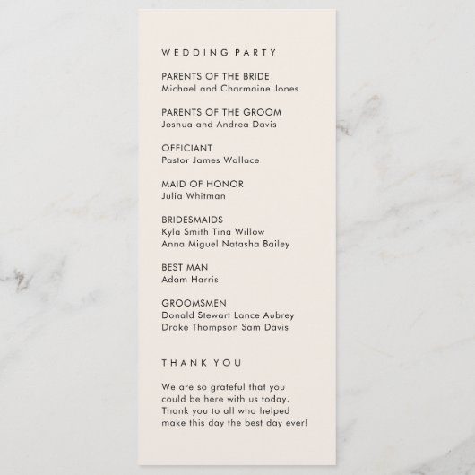 シンプル結婚式 プログラム (裏面)