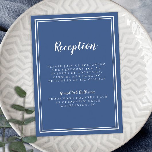 シンプル結婚披露宴クラシックブルーホワイトフレーム エンクロージャーカード