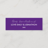 シンプル結婚披露宴ホワイトパープルドリンクチケット スキニー名刺 (正面)