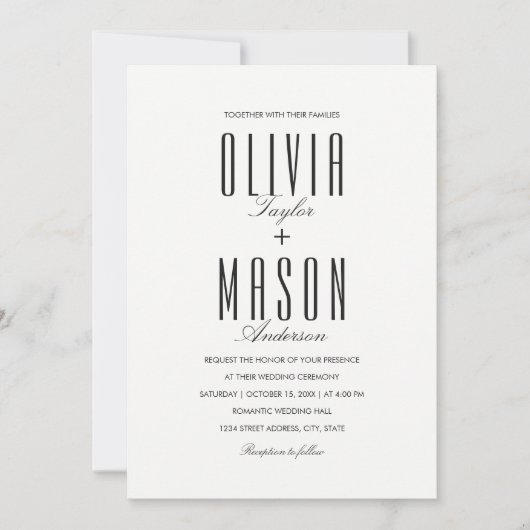 シンプル結婚招モダン待エレガントタイポグラフィ 招待状 (正面)