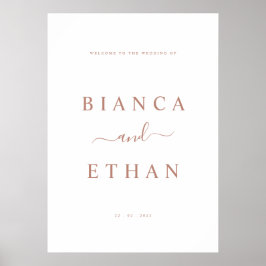 シンプル結婚歓迎サイン |白とバラ金ゴールド ポスター