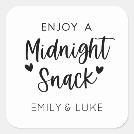 シンプル結婚真夜中のスナック好きステッカー スクエアシール (正面)