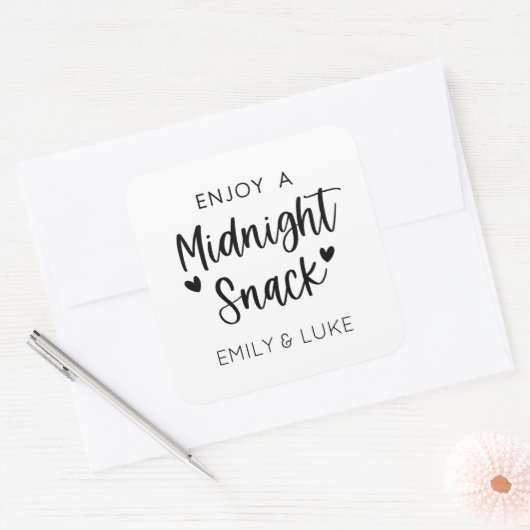 シンプル結婚真夜中のスナック好きステッカー スクエアシール (封筒)