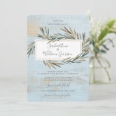 シンプル結婚素朴ブルーウッド&ウォーターカラーハーブ 招待状 (スタンド正面)