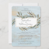 シンプル結婚素朴ブルーウッド&ウォーターカラーハーブ 招待状 (正面)
