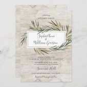 シンプル結婚素朴白い木材と水の色ハーブ 招待状 (正面/裏面)