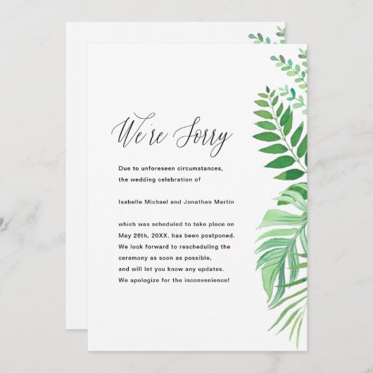 シンプル結婚葉延期の発表 案内状 (正面/裏面)