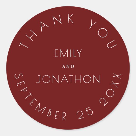シンプル結婚Date Burgundyの名前に感謝 ラウンドシール (正面)