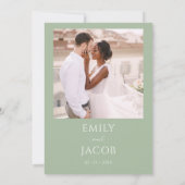 シンプル結婚Photo Sage Green Script 招待状 (裏面)