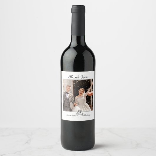 シンプル結婚Photo Wine Labelとユー感謝してい文字 ワインラベル (正面)